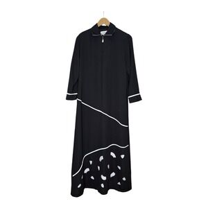 Vintage E.J. Gwen Black Maxi Dress White Trim Pearl Zip Accent Women's Small
